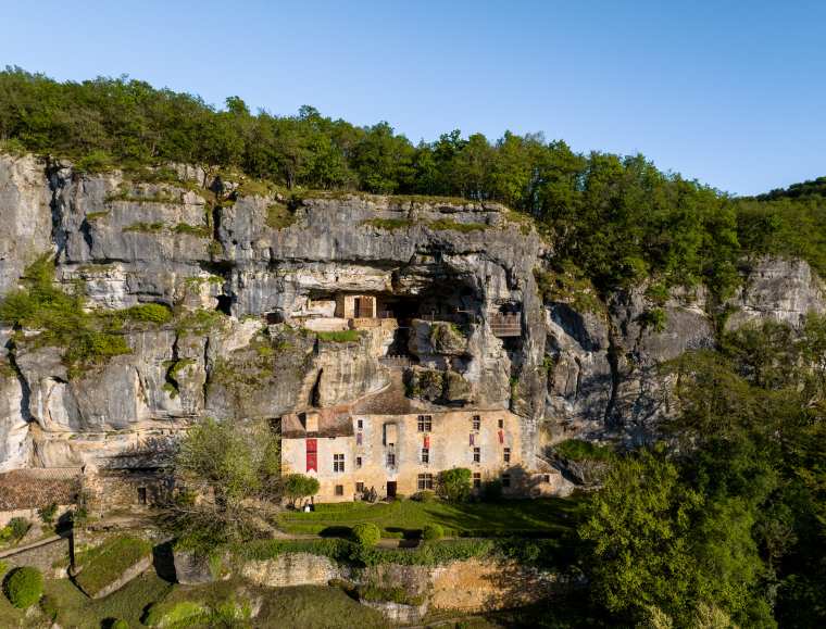 Dordogne, falaise, Maison Forte de Reignac, paysage, Périgord, troglodytique, verdure